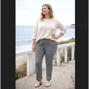 J Jill Pull On Pants 18T Tall Gingham Black White Stretch Slim Leg Elastic Waist